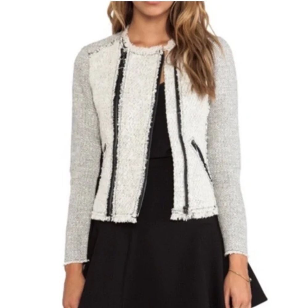 REBECCA TAYLOR Zip Up Tweed Jacket Blazer